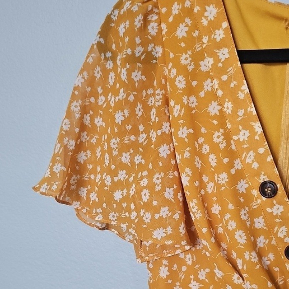 Lulu's Spring Flutter Sleeve Surplice Floral Midi Dress XS After Bloom Delight - Picture 6 of 11